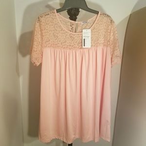 Meaneor Pink Lace Short Sleeve Shirt. Balletcore. Size XL